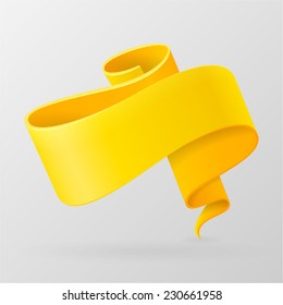 Yellow ribbon banner. Design element. Isolated on a gray background. With Space For Text. Vector illustration.