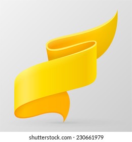 Yellow ribbon banner. Design element. Isolated on a gray background. With Space For Text. Vector illustration.