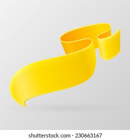 Yellow ribbon banner. Design element. Isolated on a gray background. With Space For Text. Vector illustration.