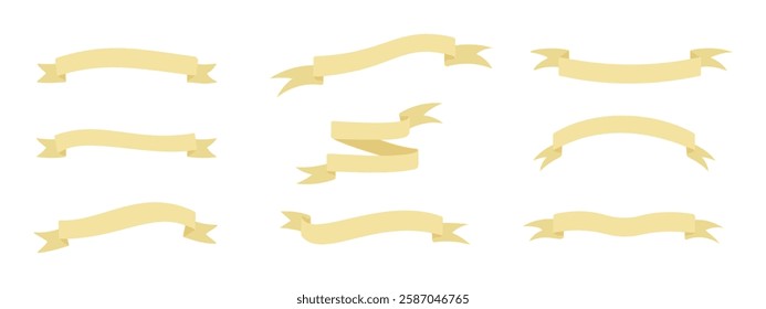 Yellow ribbon banner set.    Blank retro flag of different shapes.     Set of vintage ribbons for advertising design. Vector illustration