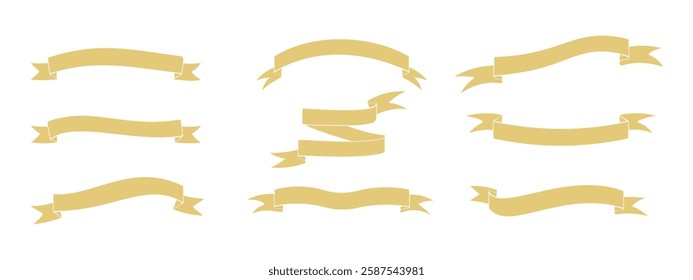 Yellow ribbon banner set.   Blank ribbons template of different shapes.     Set of vintage ribbons for advertising design. Vector illustration