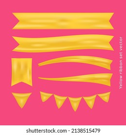 Yellow ribbon banner vector set collection asset for design decoration