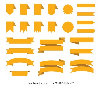 Yellow ribbon banners set. Big ribbons set. Ribbons collection isolated on white background. Royal ribbons set for promotion design. Vector graphic. stock illustration