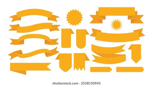 Yellow ribbon banners set. Big ribbons set. Ribbons collection isolated on white background. Royal ribbons set for promotion design. Vector graphic. stock illustration