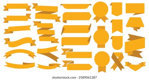 Yellow ribbon banners set. Big ribbons set. Ribbons collection isolated on white background. Royal ribbons set for promotion design. Vector graphic. stock illustration