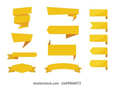 Yellow ribbon banners set. Big ribbons set. Ribbons collection isolated on white background. Royal ribbons set for promotion design. Vector graphic. stock illustration