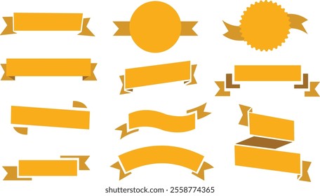 Yellow ribbon banners set. Great collection of tapes. Set of ribbons isolated on a white background. Royal set of ribbons for promotional design. Vector drawing. Stock illustration