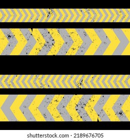 Cinta amarilla con flechas negras. Advertencia, peligro, precaución, signo de precaución en colores amarillos y negros. 