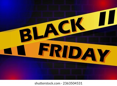 Yellow ribbon for Black Friday sale on a black background. Crossed ribbons. Big sale. Graphic elements. Vector illustration.