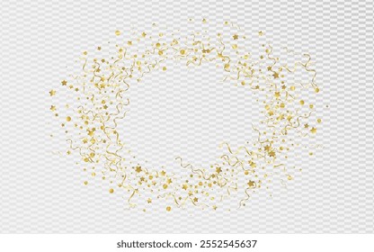 Yellow Ribbon Celebration Vector Transparent Background. Shiny Spiral Template. Confetti Anniversary Illustration. Gold Abstract Design.