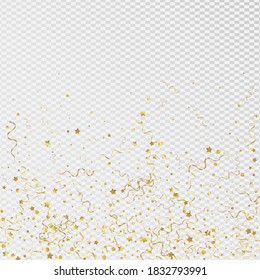 Yellow Ribbon Festive Vector Transparent Background. Flying Streamer Branch. Confetti Carnival Illustration. Gold Fun Poster.