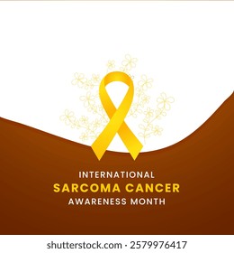 Yellow ribbon with flower awareness graphic for International Sarcoma Cancer Awareness Month banner