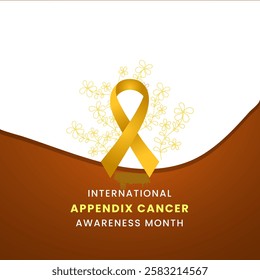 Yellow ribbon with flower awareness graphic for International Appendix Cancer Awareness Month banner.