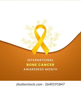 Yellow ribbon with flower awareness graphic for International bone cancer Awareness Month banner.