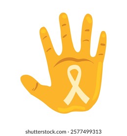 A yellow ribbon and hand symbol representing awareness and childhood cancer