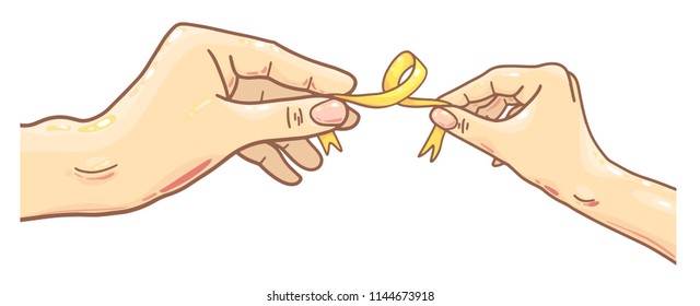 yellow ribbon in hands