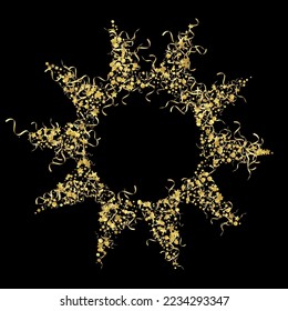 Yellow Ribbon Happy Vector Black Background. Paper Confetti Illustration. Streamer Celebration Design. Golden Festive Poster.