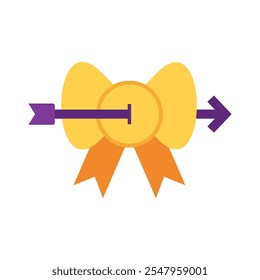 Yellow ribbon icon. ribbon with piercing arrows .Minimalist vector illustration.