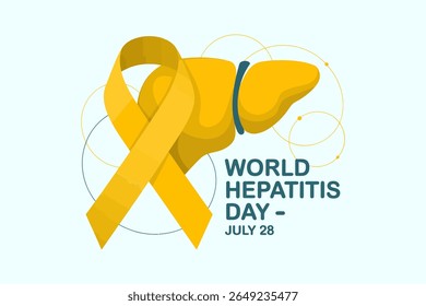 Yellow ribbon illustration for world hepatitis day with liver icon for july 28 global health awareness support