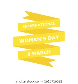 Yellow ribbon international woman's day. Isolated vector illustration. Graphic element. Vector holiday poster. Paper art style. EPS 10