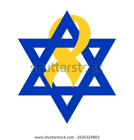 Yellow Ribbon intertwined with Star of David. Vector illustration.