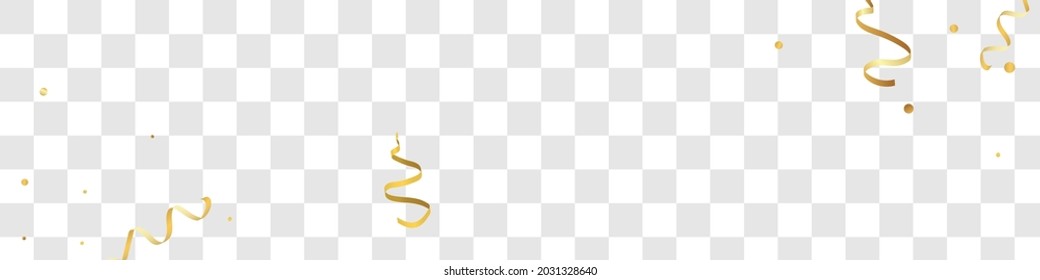 Yellow Ribbon Isolated Vector Transparent Panoramic Background. Flying Confetti Invitation. Streamer Party Template. Golden Swirl Plant.