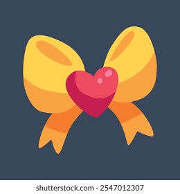 yellow ribbon with love heart sign in flat vector design.