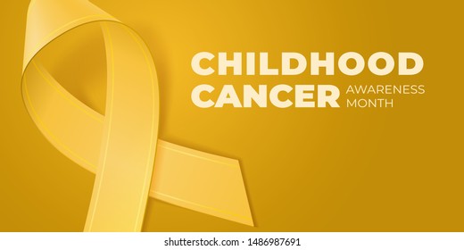 Yellow ribbon on Yellow background with copy space for your text. Childhood Cancer Awareness Month typography. Medical symbol in September. Vector illustration for banner, poster, invitation, flyer