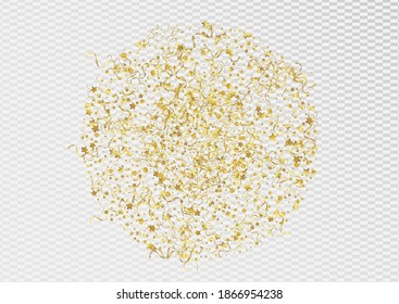 Yellow Ribbon Paper Vector Transparent Background. Swirl Star Invitation. Serpentine Shiny Plant. Golden Celebration Branch.