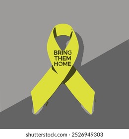 Yellow ribbon with text ' bring them home'. Yellow Ribbon Campaign for Israeli Hostages, October 7 Memorial