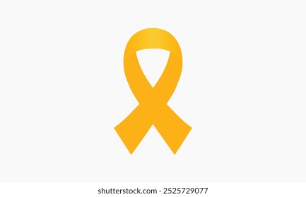 Fita amarela. ilustração vetorial. Cartão ou cartaz com uma fita 3D amarelo-ouro realista sobre um fundo branco. Um símbolo da conscientização sobre o câncer infantil. Comemora o Dia Mundial do Câncer Infantil.