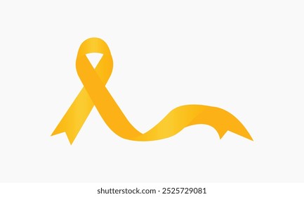 Fita amarela. ilustração vetorial. Cartão ou cartaz com uma fita 3D amarelo-ouro realista sobre um fundo branco. Um símbolo da conscientização sobre o câncer infantil. Comemora o Dia Mundial do Câncer Infantil.