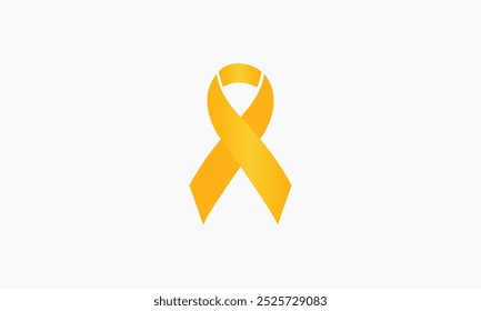 Fita amarela. ilustração vetorial. Cartão ou cartaz com uma fita 3D amarelo-ouro realista sobre um fundo branco. Um símbolo da conscientização sobre o câncer infantil. Comemora o Dia Mundial do Câncer Infantil.