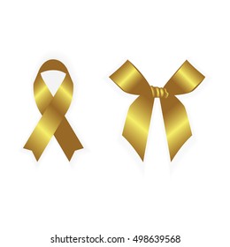 yellow ribbon, vector illustration isolated on white background.
