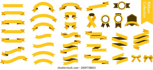 Yellow ribbon vector illustration set