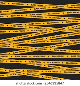 Yellow ribbons for the Black Friday sale on a black background. Crossed ribbon with Black Friday sale lettering.