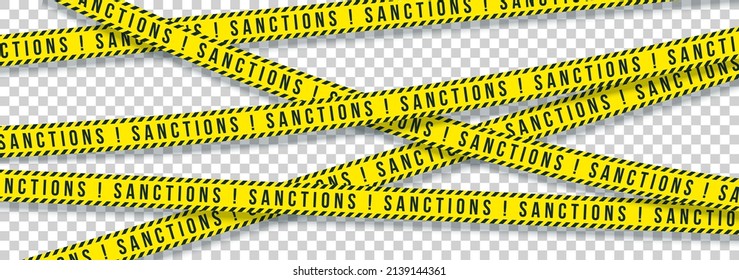 Yellow ribbons economic, financial, political sanctions imposed on transparent background. International sanctions embargo isolated on transparent background warning banner. Crossed Yellow ribbons ban