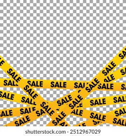 Yellow ribbons for Sale. Template with crossing realistic tapes for Black Friday, discount. Stripes for sale. Banner with yellow ribbons. Flyer for promotion, shopping. Sale on Black Friday. Banner