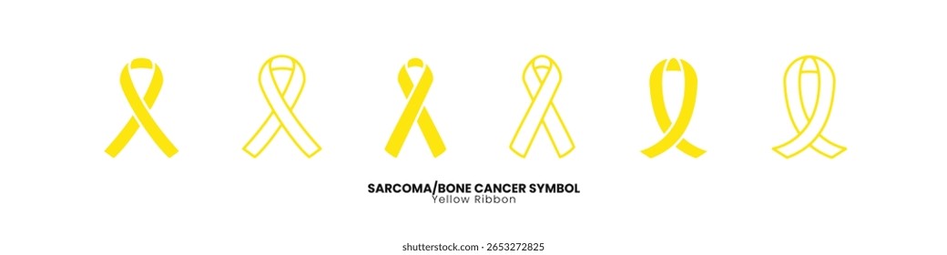 Fitas amarelas para a conscientização do sarcoma e do câncer ósseo. Conjunto vetorial de símbolos de apoio à saúde para campanhas médicas