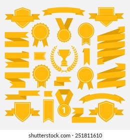 Yellow ribbons set isolated on white background.Vector.Banner web