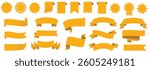 Yellow Ribbons Set And Isolated White Background , Vector Illustration
