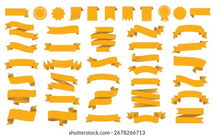 Yellow Ribbons Set Isolated White Background  With Gradient Mesh, Vector Illustration