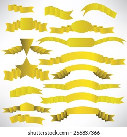 Yellow ribbons with a stripe.Ribbons set for design and decoration. Collection design elements.  Flags on white background.