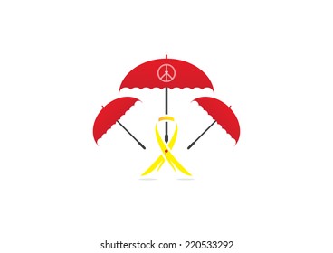 Yellow ribbons and umbrellas
