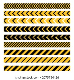 Yellow ribbons for under construction label as the sign of restriction or warning in isolated vector illustration