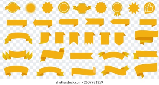 Yellow Ribons Set Isolated Transparent Background , Vector Illustration