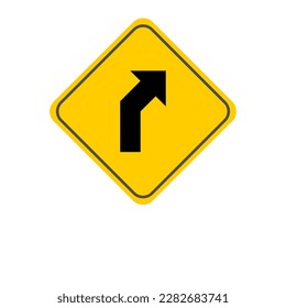 yellow right turn warning sign