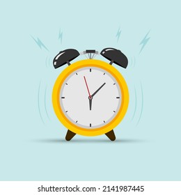 Yellow ringing alarm clock in flat style. Vector illustration.