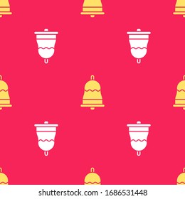 Gelbe Ringglocke Symbol einzeln auf rotem Hintergrund. Alarmsymbol, Dienstglocke, Handzeichen, Benachrichtigungssymbol. Vektorillustration-Illustration