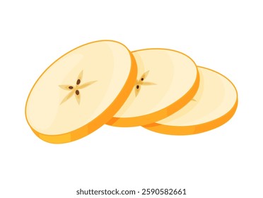 Yellow ripe apple slices, fresh garden fruit. Hand drawn food clipart. Slices of fresh yellow apple fruit, Flat style isolated on transparent background. Golden Delicious Vector illustration